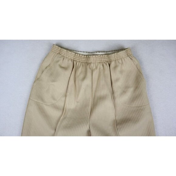 VINTAGE WOMEN'S BEIGE RIBBED ELASTIC WAIST CROPPED PULL-ON PANTS - SIZE S/M - Picture 3 of 6